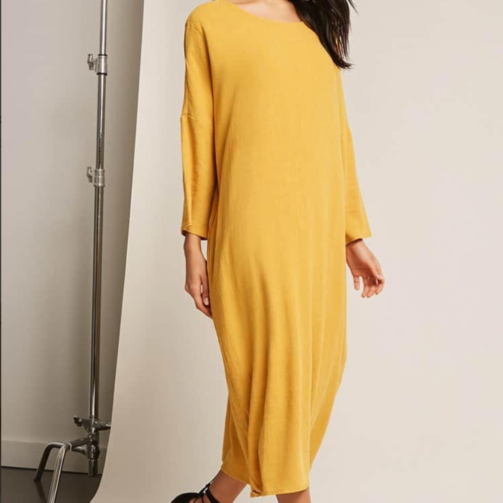 Mustard Linen-blend Shift Dress - Picture 4 of 10